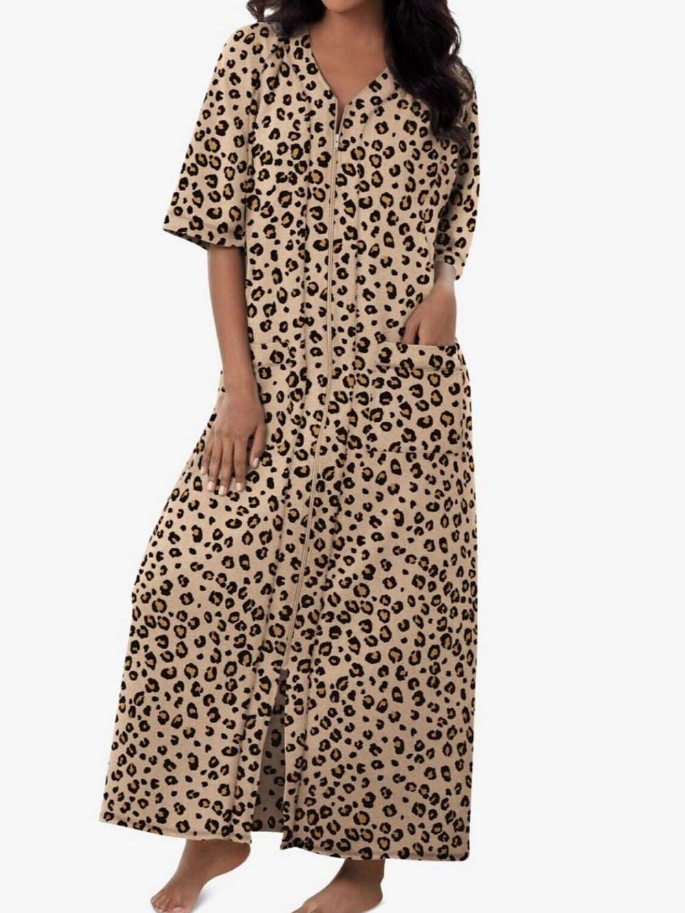 Dreams & Co. Women's Plus Size Long French Terry Zip Front Robe 5X